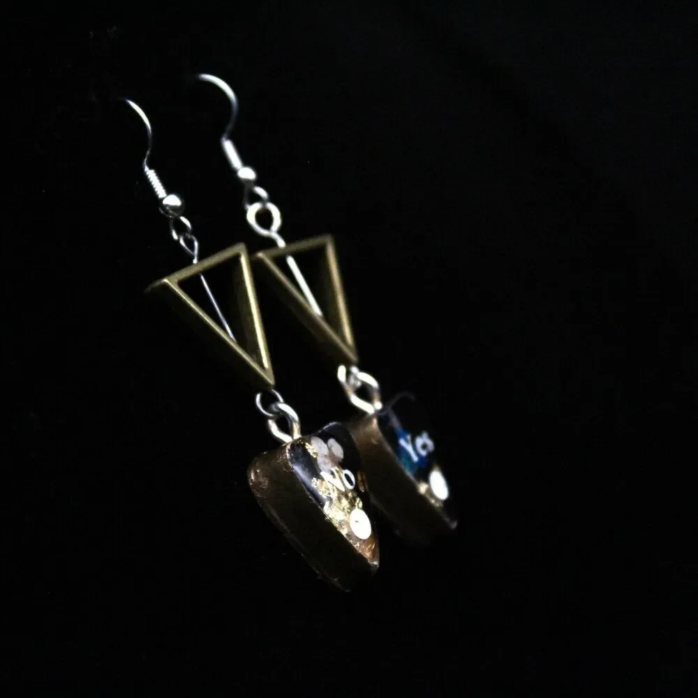 Black and Gold Wild Flower Ouija Planchette Wire Hook Earrings